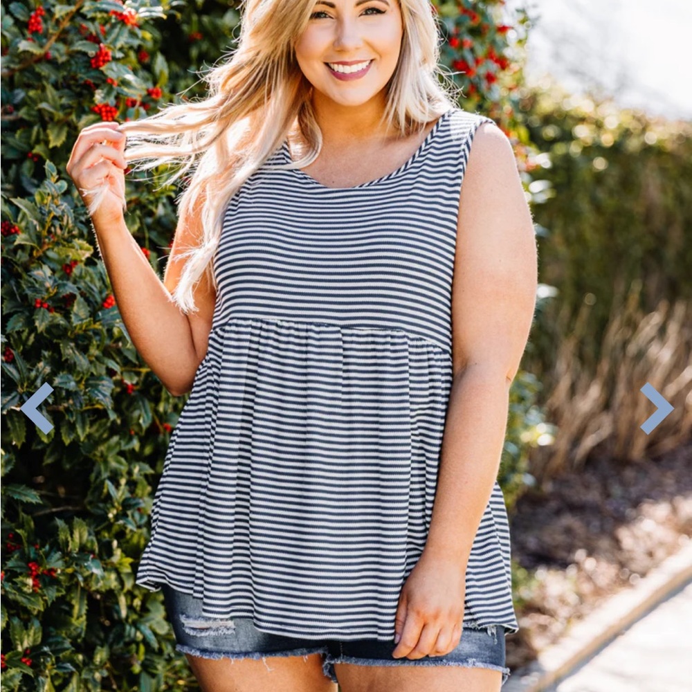 Chic Soul Waffle Striped Weekender Tank- Navy